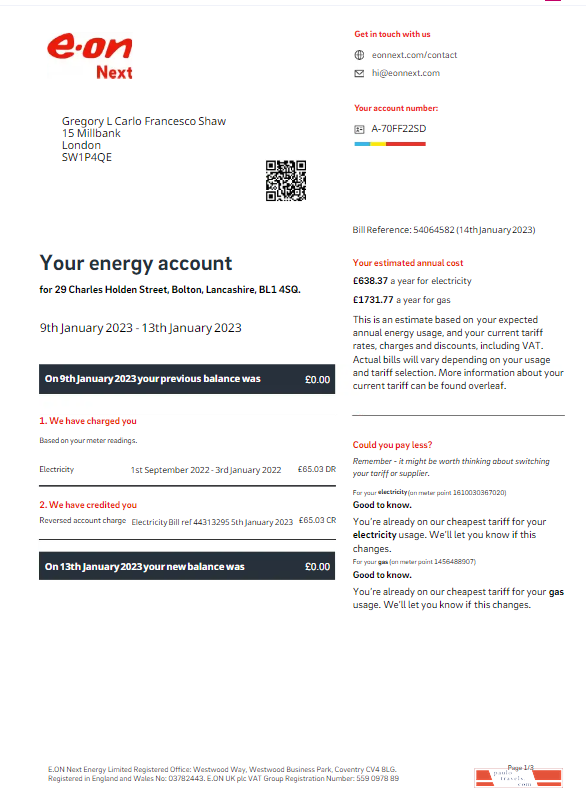 UNITED KINGDOM E ON utility bill Word and PDF template